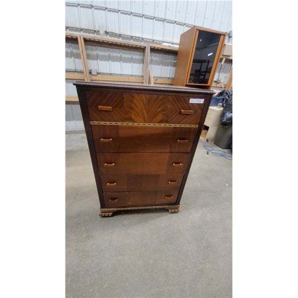 Vintage Art Deco Waterfall Five-Drawer Chest with Amber Bakelite Pulls