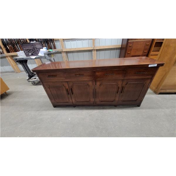 French Provincial Style Dark Wood Sideboard Buffet With Three Drawers and Three Double Cabinet Door