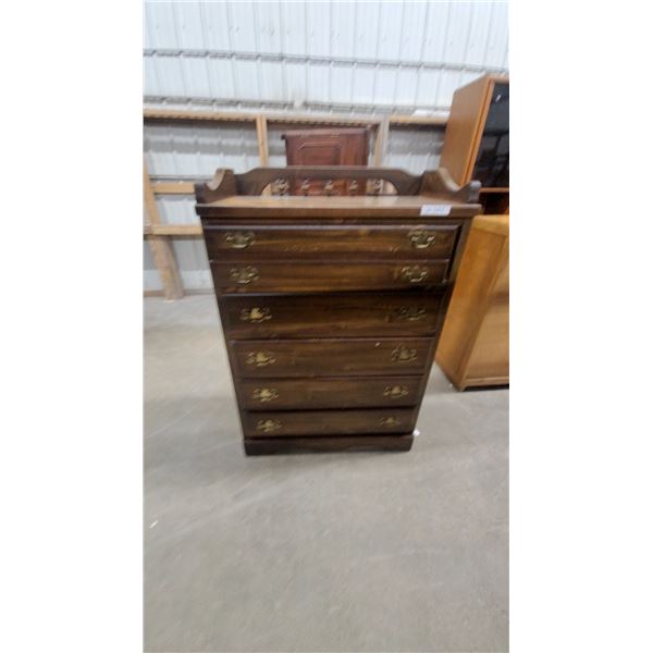 Traditional Six-Drawer Tall Wooden Chest of Drawers with Spindled Gallery Top 52"×18"×35"