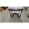 Image 1 : Antique Dark-Stained Wooden Parlor Occasional Table with Scalloped Oval Top and Turned Legs