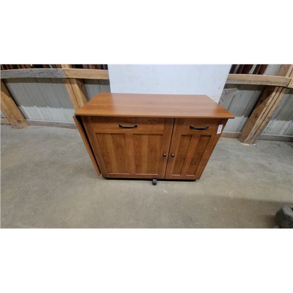 Sauder Mobile Wooden Craft and Sewing Cabinet with Fold-Out Work Surface, Drawer, and Casters