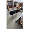 Image 4 : 2 Modern Adjustable-Height Swivel Bar Stools, Black Faux Leather, Chrome Base