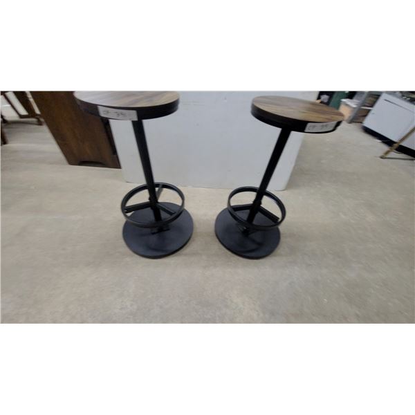 Pair of Industrial-Style Swivel Bar Stools with Round Wood Seats