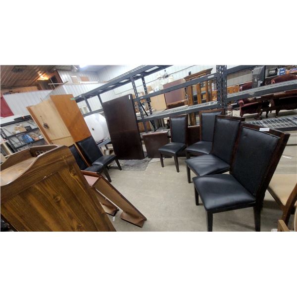 Dark Brown Rectangular Dining Table with 6 Wood-Frame Chairs and 2 Leaves