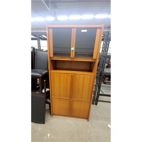 Danish Mid-Century Modern Teak Hutch with Sliding Glass Doors and Tambour Cabinet 79"×37"×20"