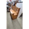 Image 2 : Rustic Pine Wood Storage Bench with Slatted Back, Armrests, and Hinged Seat 48"wide