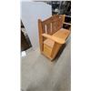 Image 5 : Rustic Pine Wood Storage Bench with Slatted Back, Armrests, and Hinged Seat 48"wide