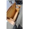 Image 7 : Rustic Pine Wood Storage Bench with Slatted Back, Armrests, and Hinged Seat 48"wide