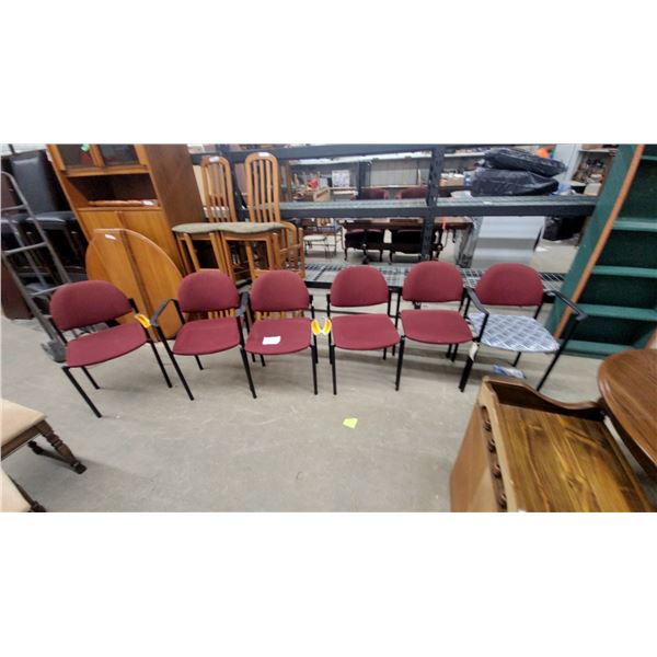 Set of 6 Red Upholstered Stackable Office Guest Chairs with Black Metal Frames and 2 with Armrests