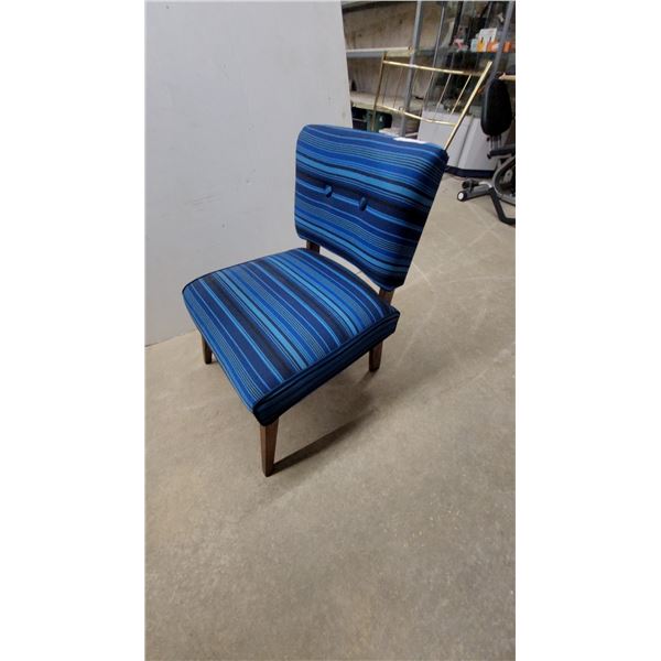 Mid-Century Modern Armless Slipper Chair with Blue Striped Upholstery and Tapered Wooden Legs