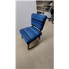 Image 1 : Mid-Century Modern Armless Slipper Chair with Blue Striped Upholstery and Tapered Wooden Legs