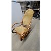 Image 1 : Vintage Thonet-Style Bentwood Rocking Chair with Tufted Tan Fabric Cushions