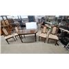 Image 1 : Vintage Oval Wooden Dining Table 30"×59"×39" with Six Upholstered Turned-Leg Chairs plus 17.6" leaf
