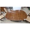Image 3 : Vintage Oval Wooden Dining Table 30"×59"×39" with Six Upholstered Turned-Leg Chairs plus 17.6" leaf