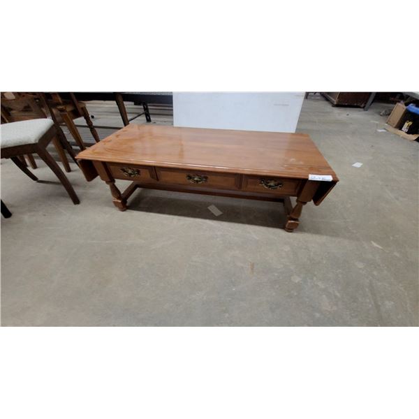 Traditional Wooden Drop-Leaf Console Server Table With Three Drawers and Turned Legs 18"×28"×48"