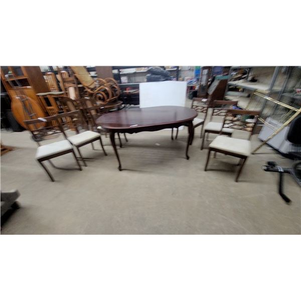 Chippendale Style Mahogany Oval Extension Dining Table 30"×65"×42" with Six Fretwork Back