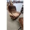 Image 2 : Vintage 1970s Arco Brown Velour Tufted Swivel Lounge Chair and Ottoman Set