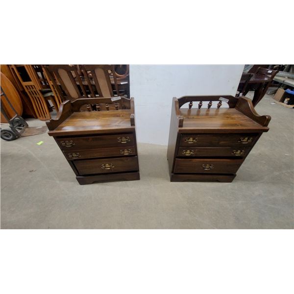 Pair of 2 Traditional Wooden Three-Drawer Nightstands with Brass Bail Pulls and Spindle Gallery