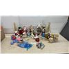 Image 1 : Christmas and Winter Decor: Snowmen Figurines, Santa, Wire Trees, Birch Candle Holders