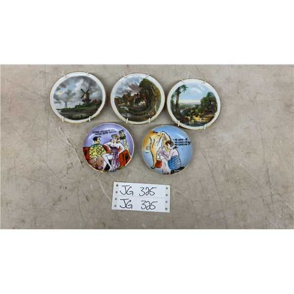 3 Small Scenery Plates Made in Western Germany with Hangers and 2 Novelty Plates
