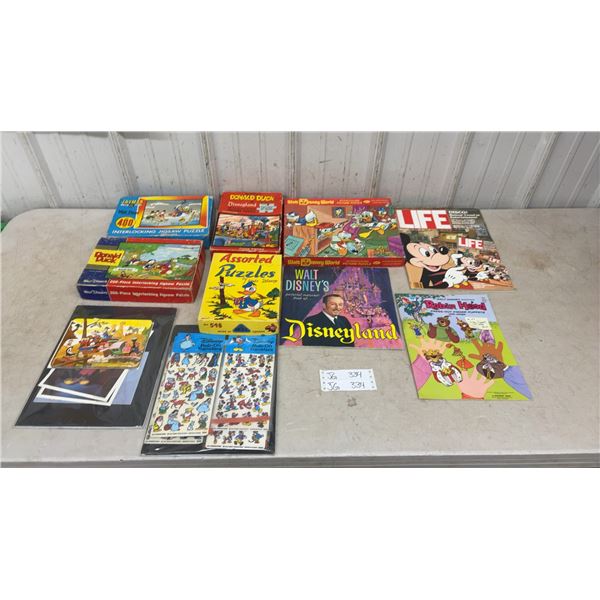 Walt Disney Puzzles, Press-Out Finger Puppets, 1960s Disneyland Souvenir Book, Postcards and Rub