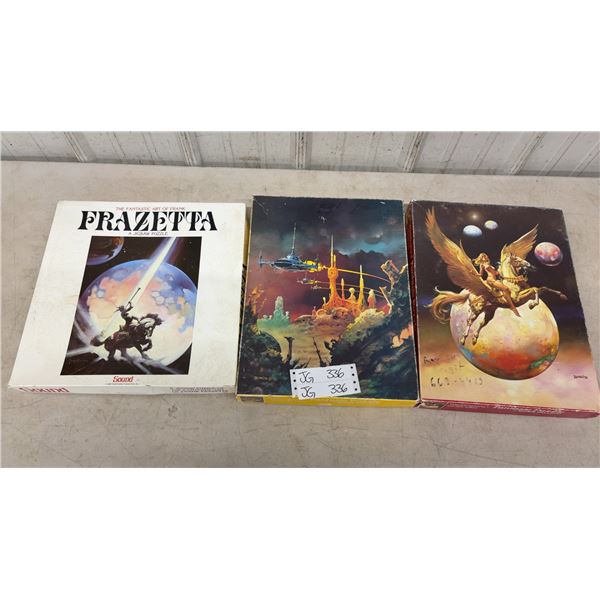 3 Puzzles. sound by Frazetta and 2 Boris Vallejo Gold Wings and Tomorrow Land