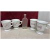 Image 3 : Box of 2 Cut Glass Serving Pieces, Two 1940s OXO and Bovril Mugs, McDonald's Walt Disney Glasses