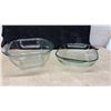 Image 2 : New Pyrex 3-Piece Cranberry Mixing Bowl Set and 2 Clear Glass Baking Dishes with lids