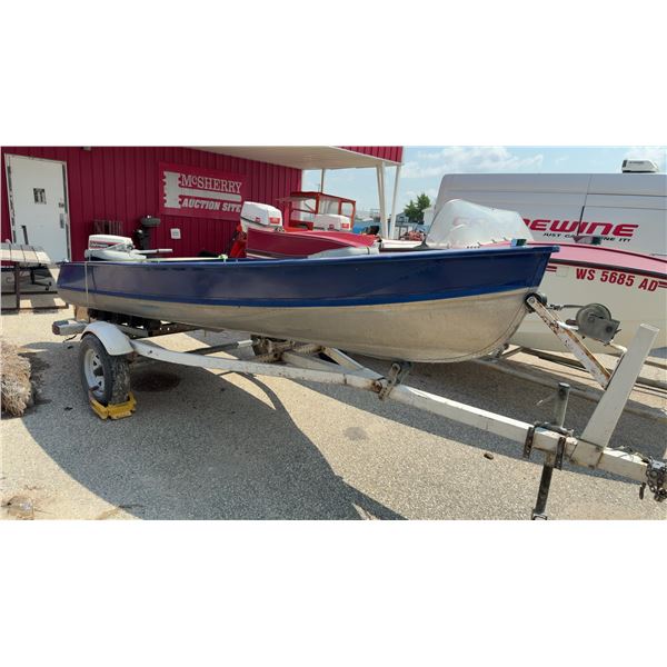 14ft Aluminum Boat w/ 15HP Johnson Motor and ShoreLand'r Trailer w/ TOD - Early 1980s