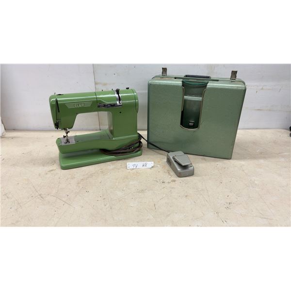 Vintage Elna Supermatic Sewing Machine with Case and Foot Pedal and Metal Case, circa 1950s