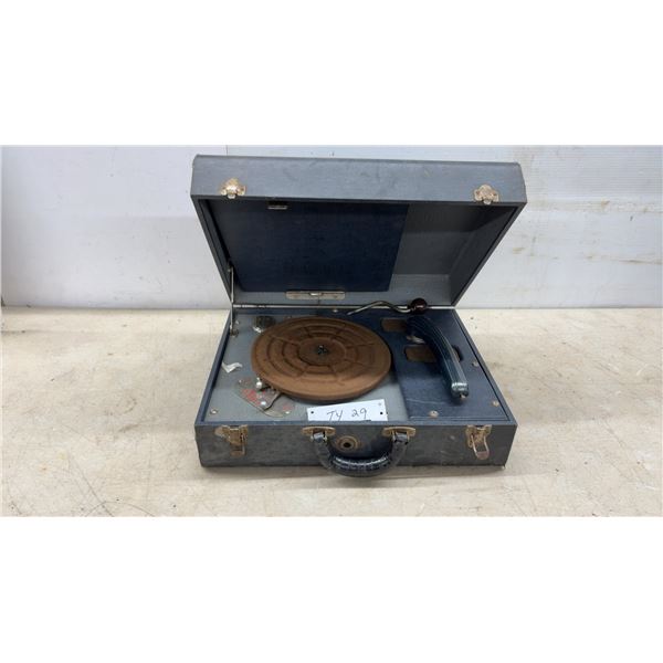 Waters Conley Melodie Portable Wind-Up Phonograph, Crank, and Assorted 78 RPM Records