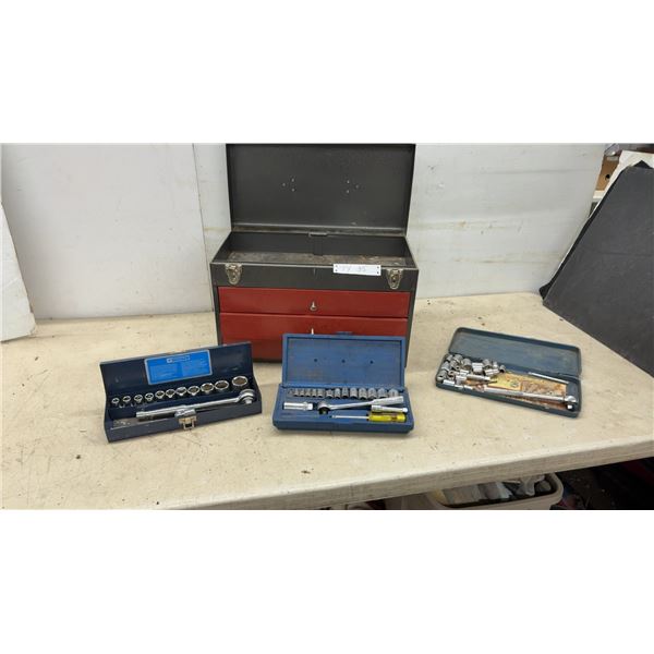 MVP Canada Industries Inc. 3-Drawer Tool Chest and 3 Socket Wrench Sets Incomplete, 1/4, 3/8, and