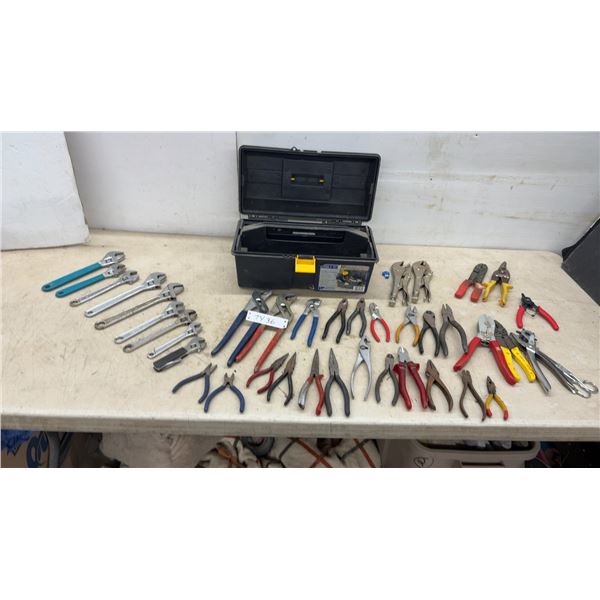 Toolbox with Crescent Wrenches, Pliers, Snips and Vise Grips