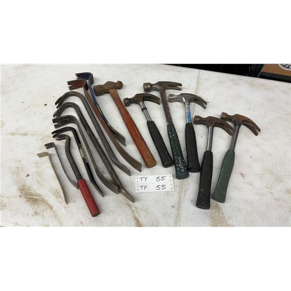 Assorted Hammers and Pry Bars, Including Estwing Hammer