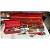 Image 1 : Three Red Metal Toolboxes with Wrenches, Sockets, Screwdrivers, Pliers, Pipe Wrench