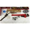 Image 6 : Three Red Metal Toolboxes with Wrenches, Sockets, Screwdrivers, Pliers, Pipe Wrench