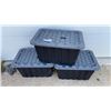 Image 1 : Three Black and Gray Hex-Pattern Storage Totes with Lids