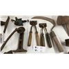 Image 4 : Assorted Antique and Vintage Hand Tools: Brace Drills, Scythe, Shears, Axe