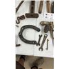 Image 7 : Assorted Antique and Vintage Hand Tools: Brace Drills, Scythe, Shears, Axe
