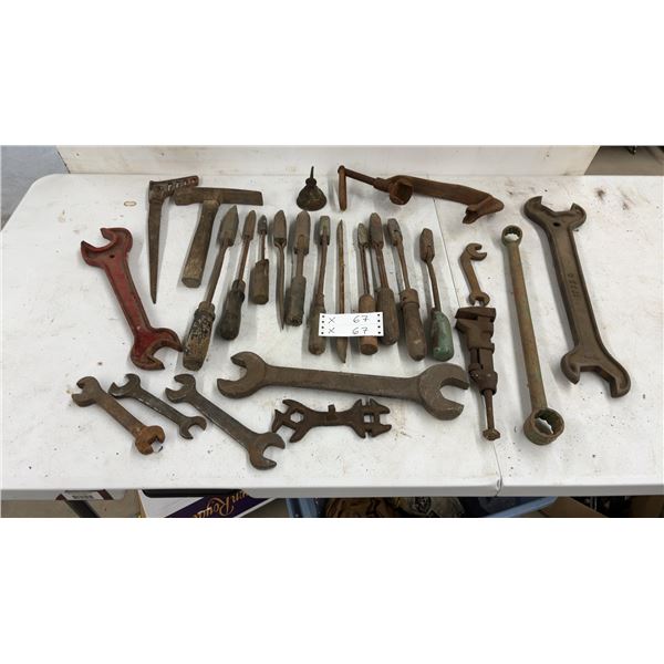 Assorted Antique and Vintage Hand Tools: Wrenches, Hammers, Screwdrivers