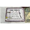 Image 4 : John Deere "GP" General Purpose Tractor Sign, John Deere Tractor Clock, and "Tool Rules" Sign