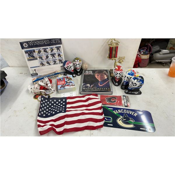 Wayne Gretzky "99: My Life in Pictures" Book, 5 NHL Goalie Mask Figurines