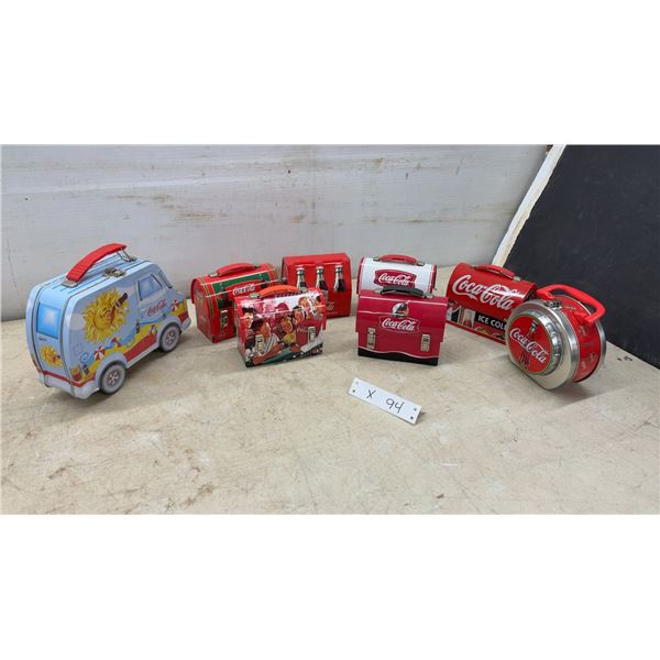 Coca-Cola Collectible Lunch Boxes and Cooler-Style Tins, Including Van and Round Tins