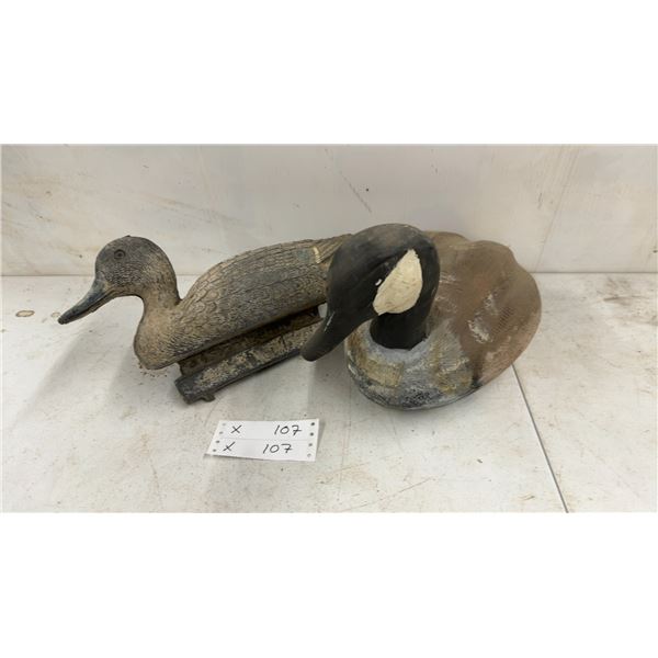 Two Duck Decoys: One Wooden Canada Goose Decoy and One Mallard Duck Decoy