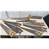Image 1 : Collection of Vintage Hand Saws Including Stanley Panel Saw and Backsaws, Wooden Handles