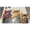 Image 3 : Collection of Vintage Hand Saws Including Stanley Panel Saw and Backsaws, Wooden Handles