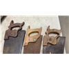 Image 5 : Collection of Vintage Hand Saws Including Stanley Panel Saw and Backsaws, Wooden Handles