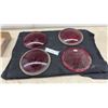 Image 1 : Four Red Glass Automotive Lenses, One Ribbed, 8 1/4” Diameter