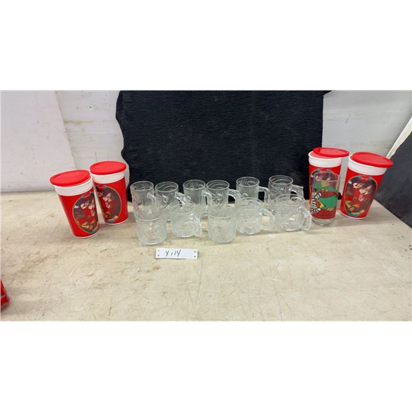 Coca-Cola Santa Claus plastic Collector Cups, 11 Batman Embossed Glass Mugs