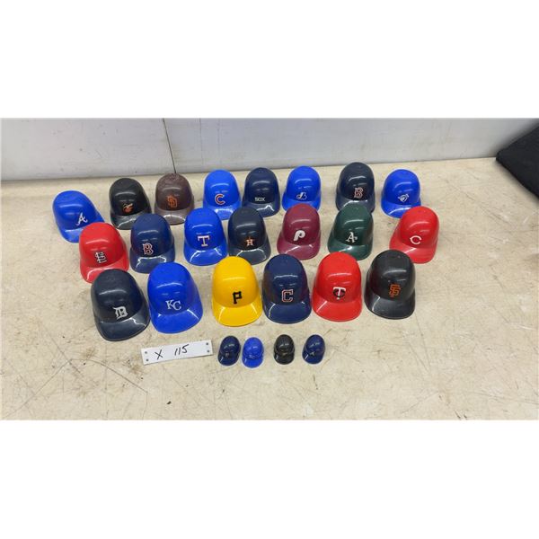 Lot of 27 MLB Mini Baseball Helmets: Atlanta Braves, Baltimore Orioles, Boston Red Sox